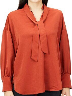 Topshop 100% Silk Rust Orange Tie-Neck Bow Blouse - Size 6